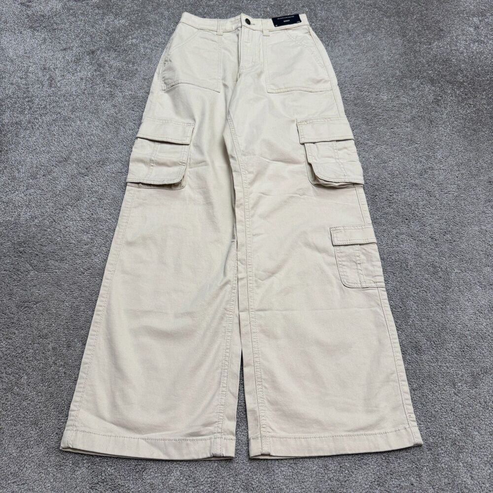 Hollister Baggy Cargo Pants Womens 0R W25 Beige Ultra High Rise Stretch NWT